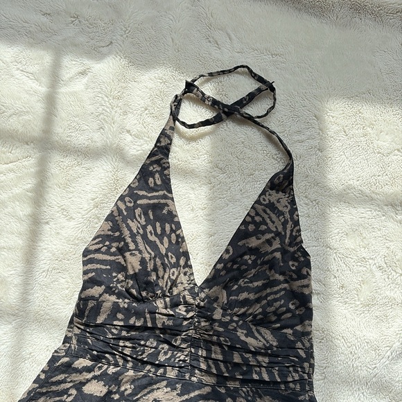 H&M Halter Neck Mini Dress - Black Beige Animal Print, 100% Cotton Size 4 - Picture 2 of 7